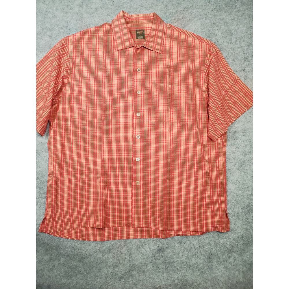 Scott Barber Men's XL Red & Yellow Short Sleeve Button Up Casual Shirt